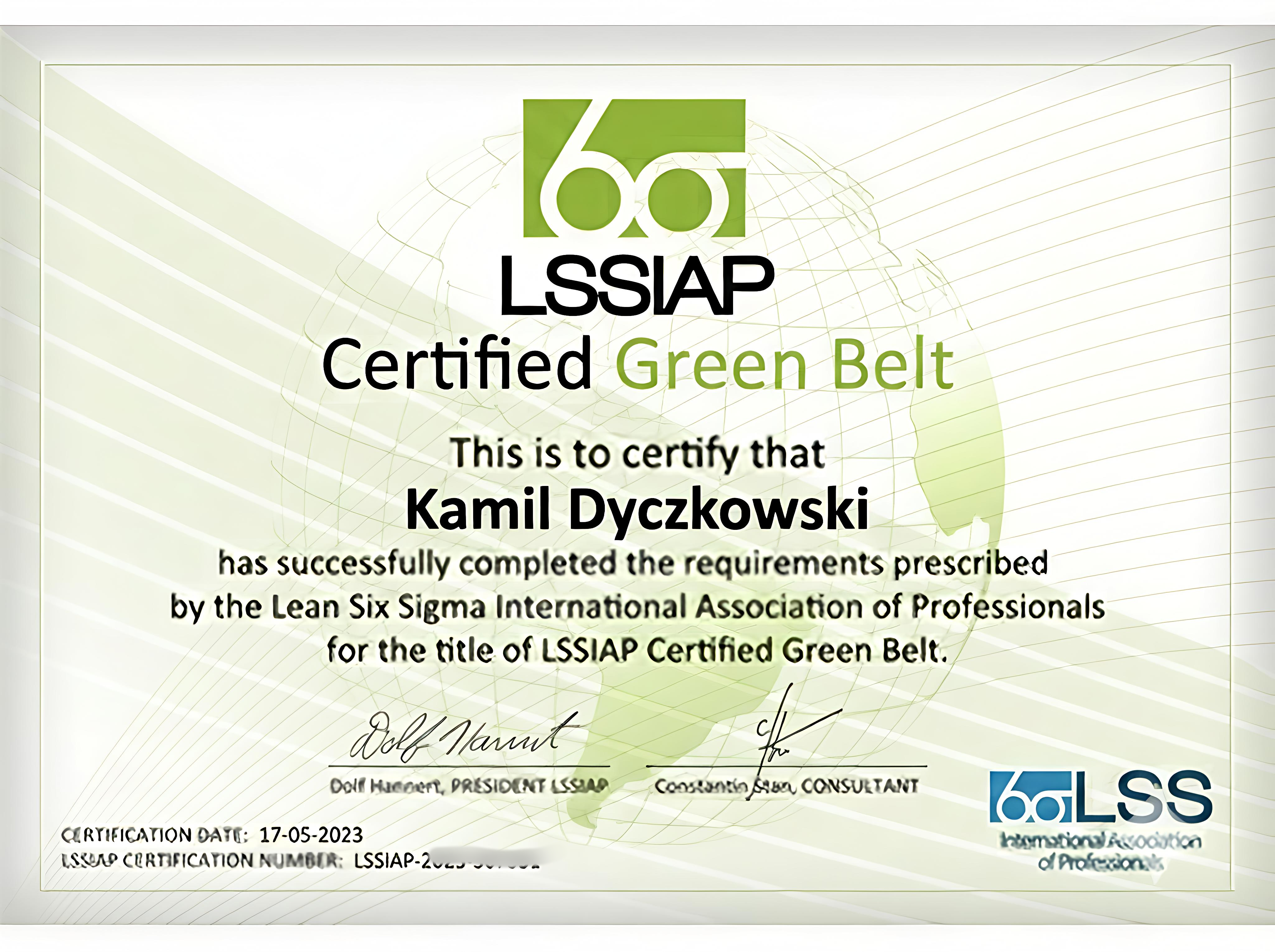 Lean Six Sigma certificate