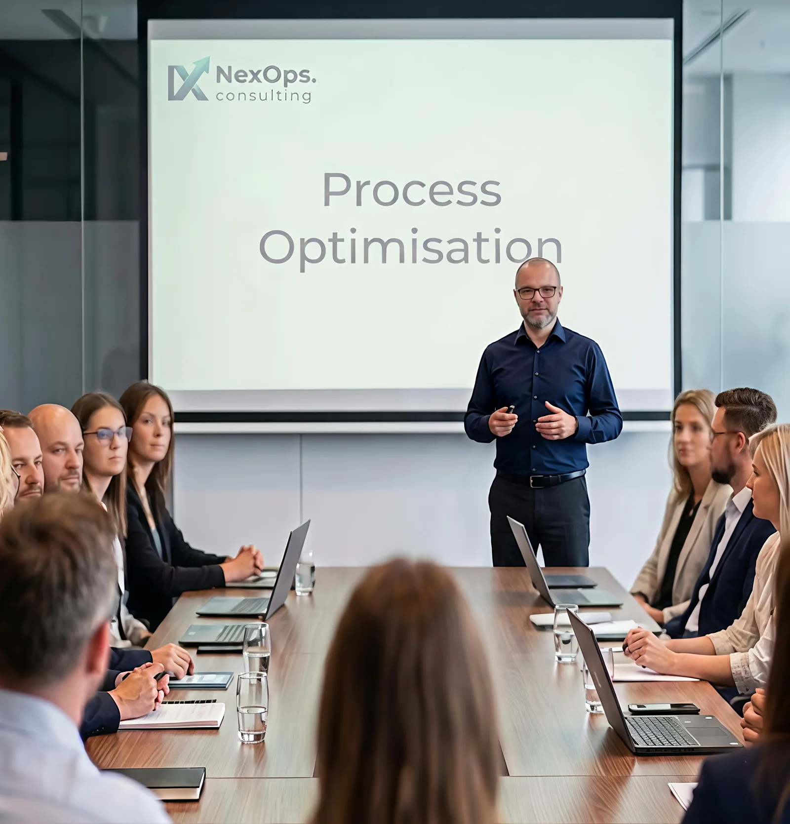Kamil Dyczkowski presenting Process Optimisation to a boardroom