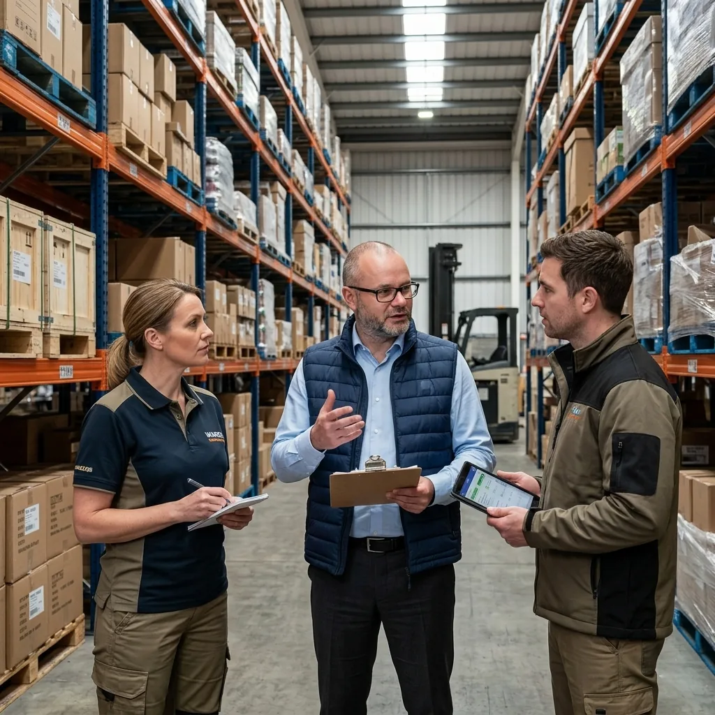 Kamil Dyczkowski consulting with warehouse staff